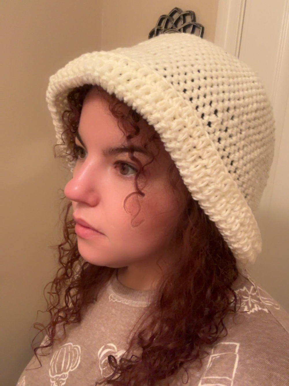 White Handmade Crochet “Bucket Beanie” Oversized Hat Women’s And Men’s